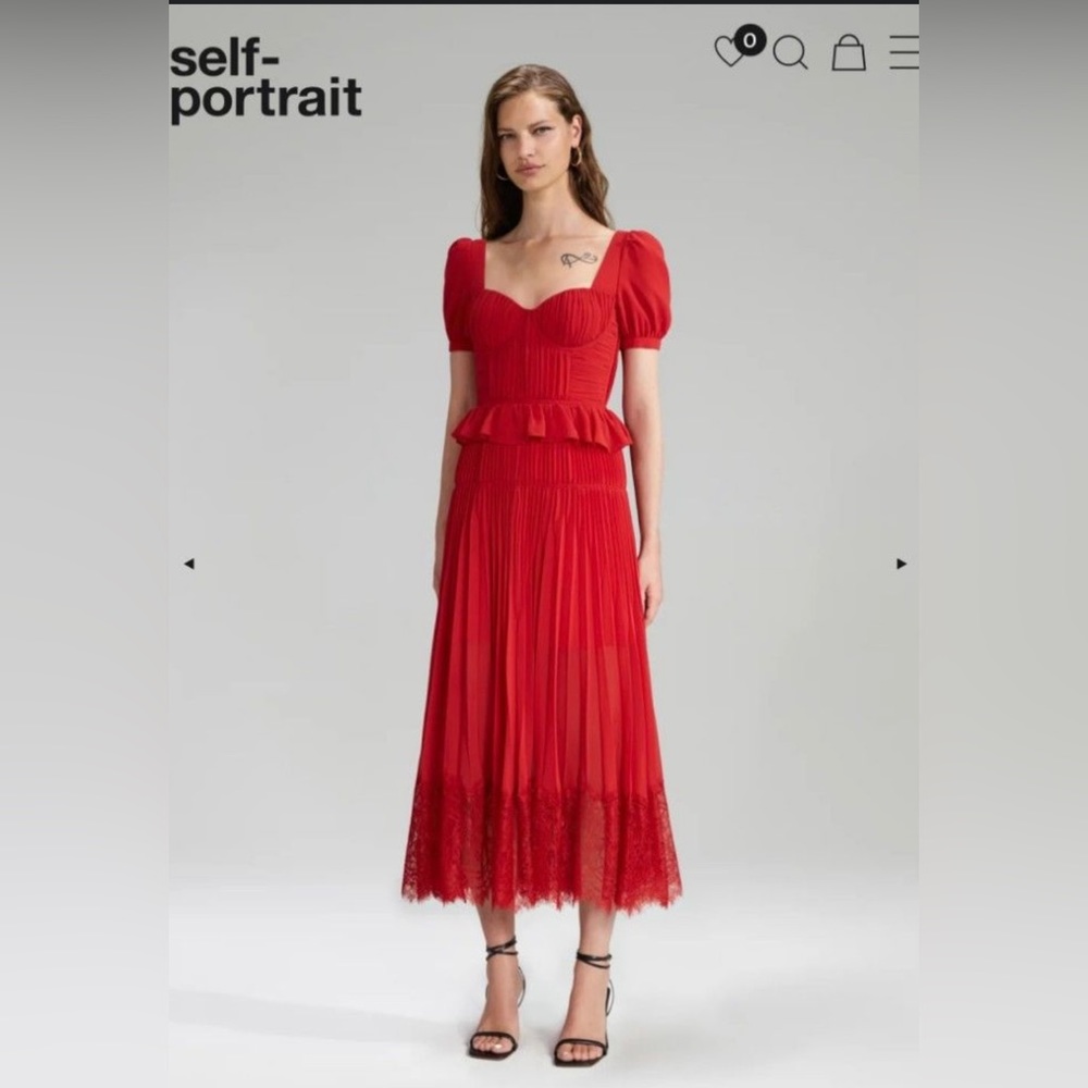 Beautiful Self-Portrait red chiffon midi dress